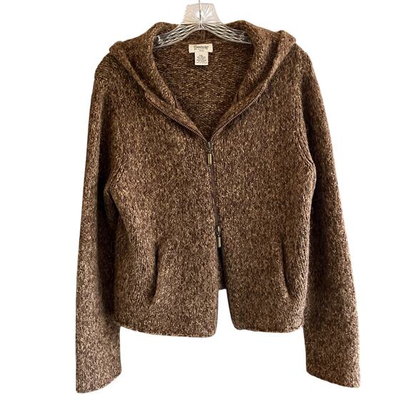 Cambridge Dry Goods Alpaca Blend Hoody PXL Zip Cropped Knit Sweater Wool Petite - Picture 3 of 12